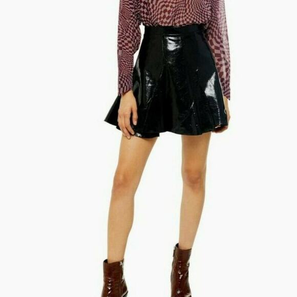 TopShop Black Idol Mini Flippy Skirt Faux Leather 8 PUNK Goth Circle Short - Picture 1 of 8